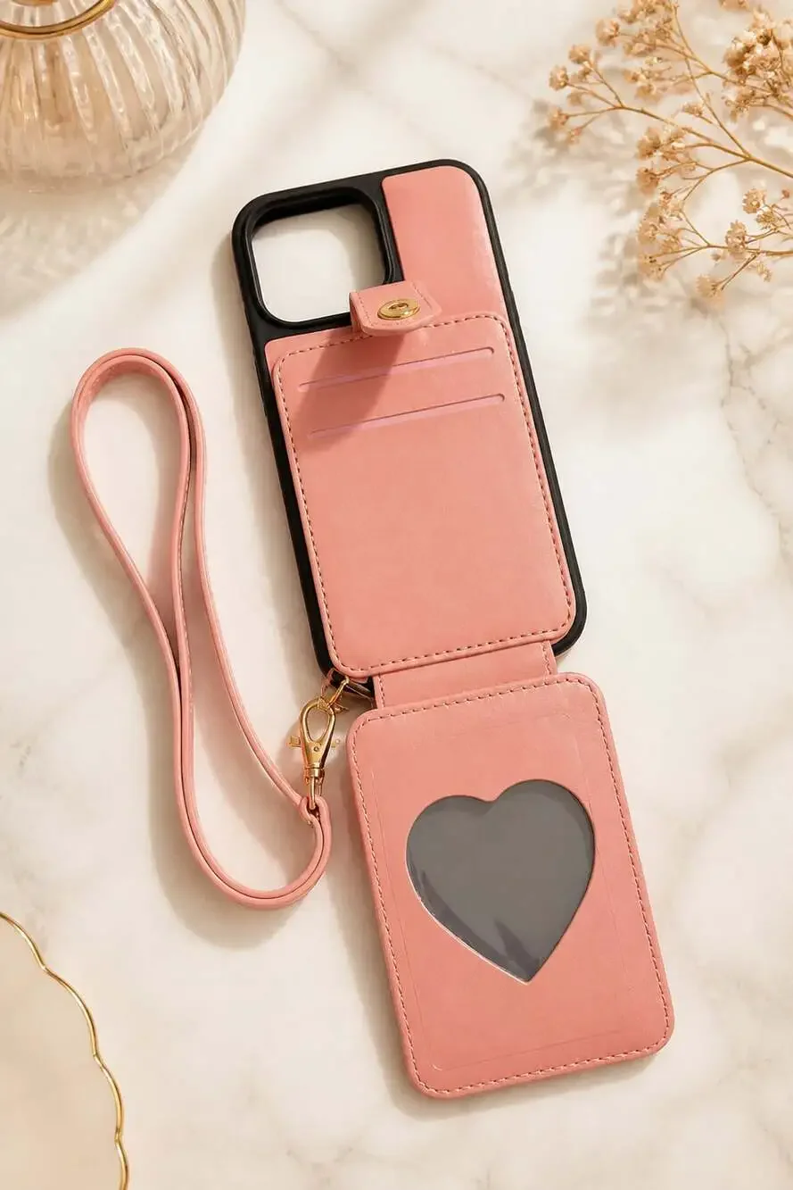 Oteck Crossbody Wallet Case with Lanyard and Card Holder for iPhone 16 Pro, Pink